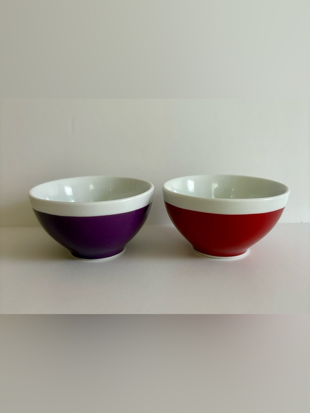 Crate & Barrel Color Block Porcelain Dip Bowls Set of 2 Red Purple